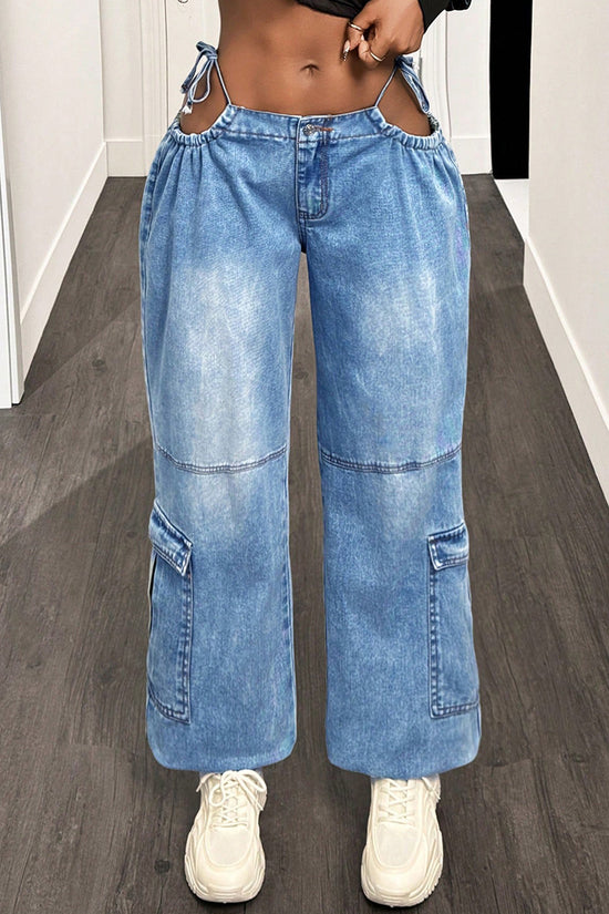 Cutout Straight-Leg Denim Cargo Pants