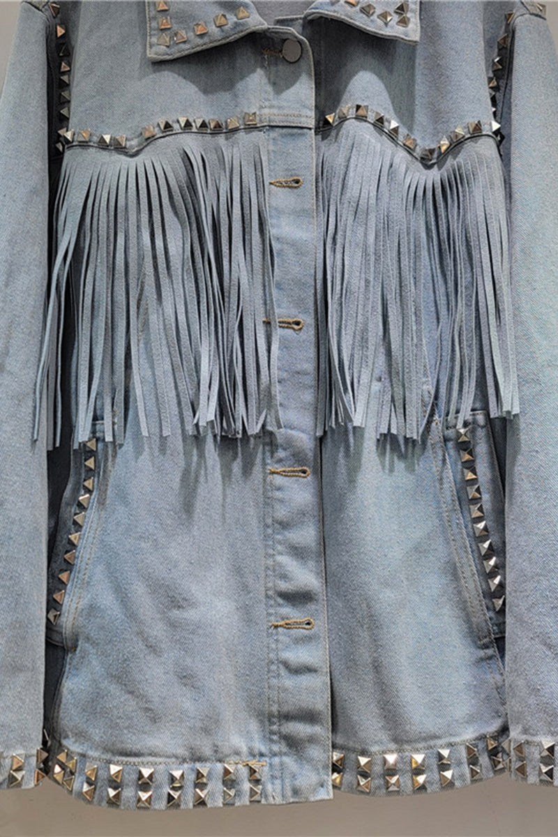 Fringe Studded Denim Jacket