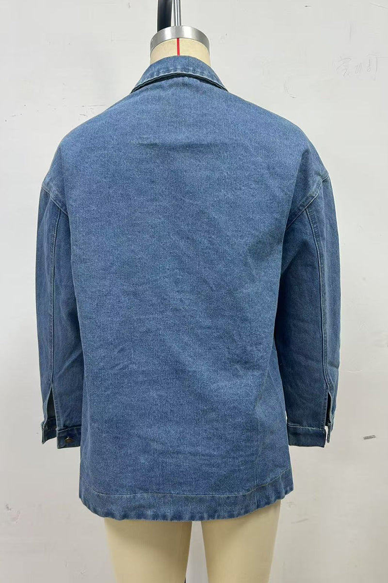 Oversized Denim Jacket with Pocket Detail
