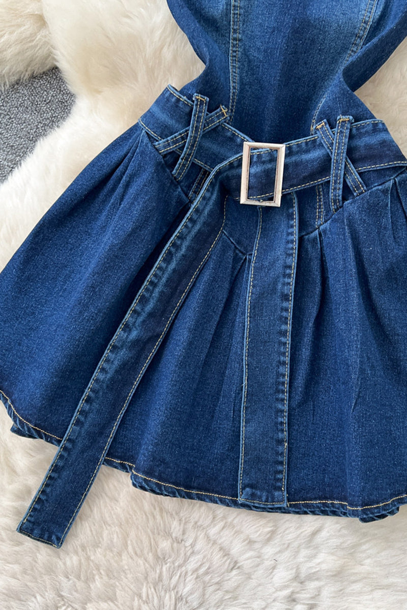 Strapless Denim Belted Dress