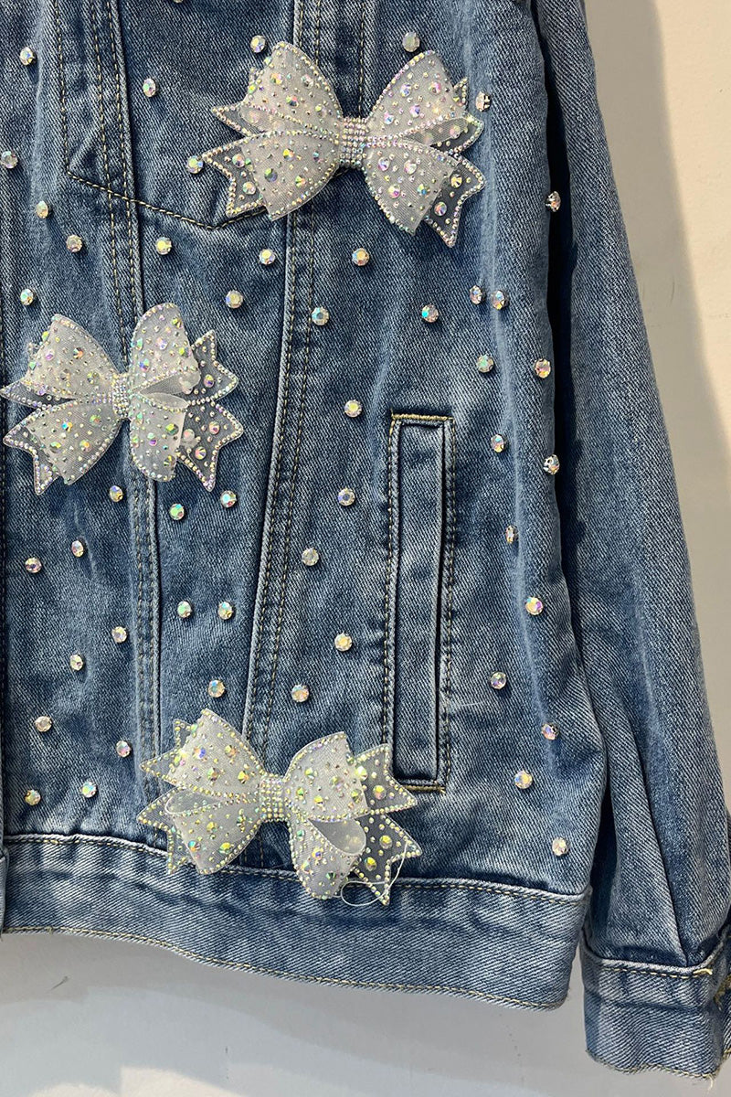 Embellished Bow Detail Denim Jacket