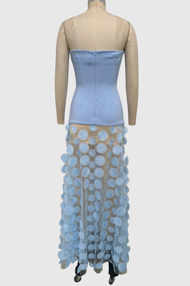 Strapless Sheer Polka Dot Evening Gown