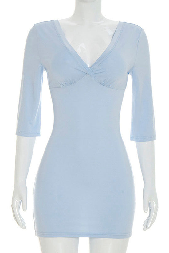 V-Neck 3/4 Sleeve Bodycon Dress