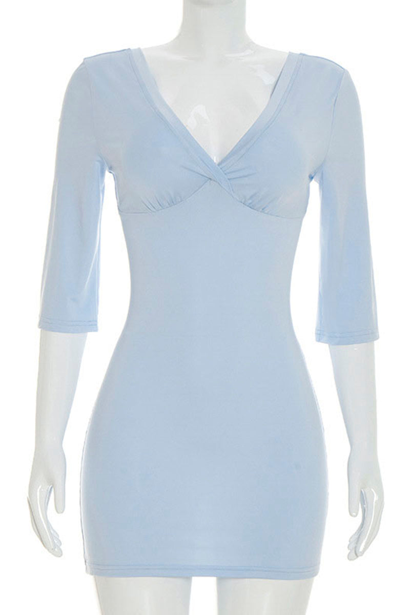 V-Neck 3/4 Sleeve Bodycon Dress