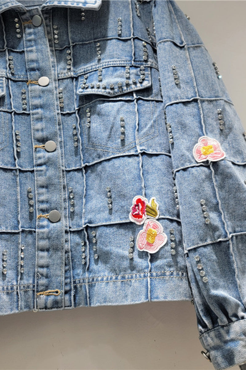 Floral Denim Jacket with Beaded Details