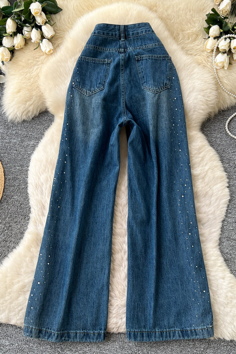 Sparkling Embellished Straight Denim Jeans