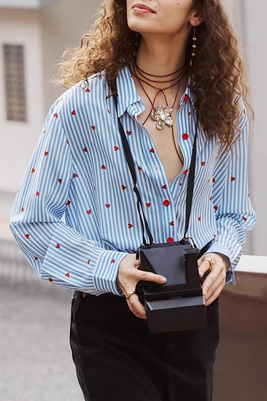 Striped Heart Embellished Blouse