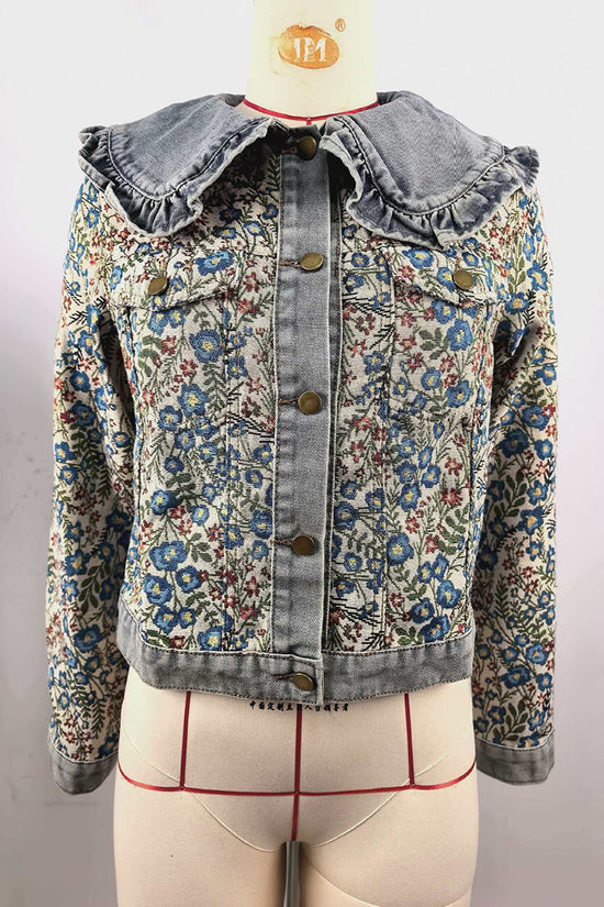 Ruffled Floral Denim Jacket