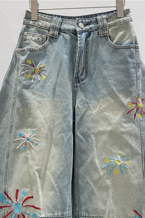 Floral Detail Barrel Jeans
