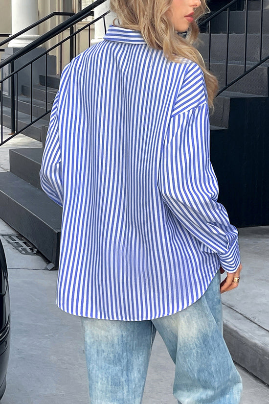Striped Long Sleeve Button-Up Blouse