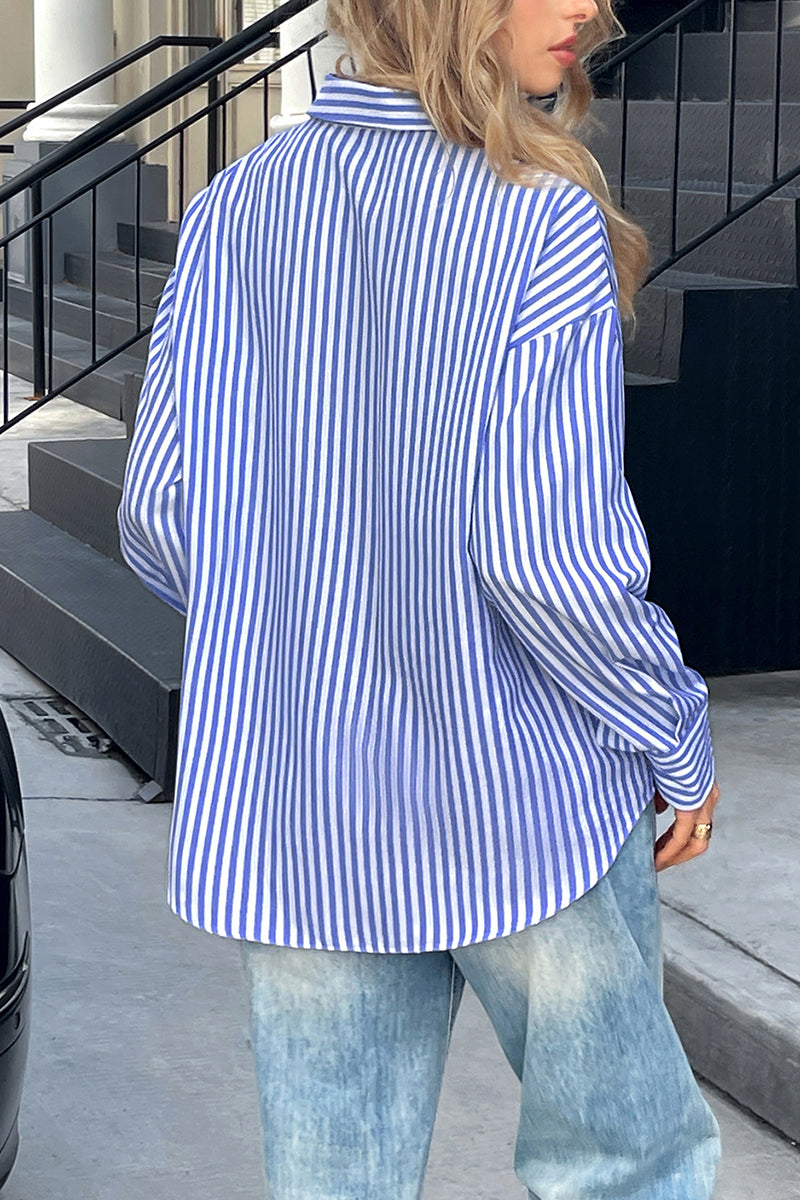 Striped Long Sleeve Button-Up Blouse