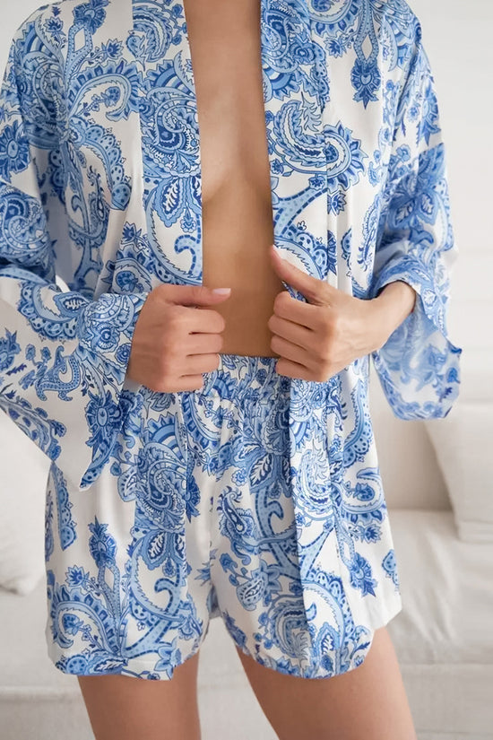 Elegant Print Pajama Set with Belt