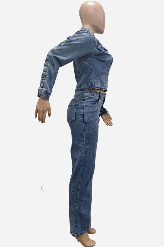Button-Up Denim Two-Piece Set