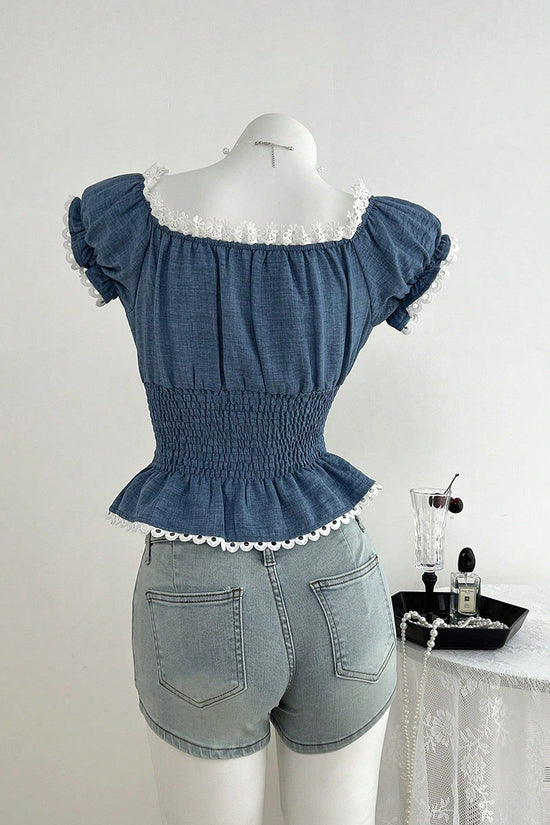 Charming Buttoned Smocked Peplum Top