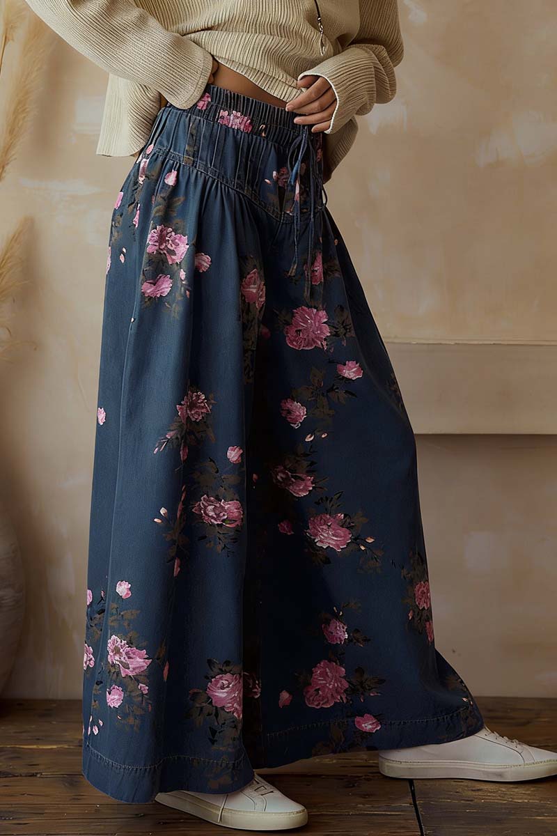 Floral Print Wide Leg Jeans