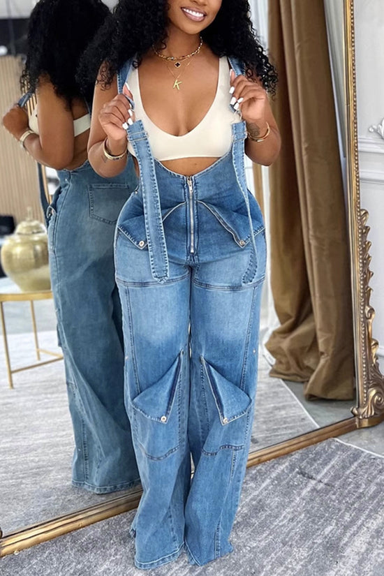 Wide-Leg Denim Jumpsuit