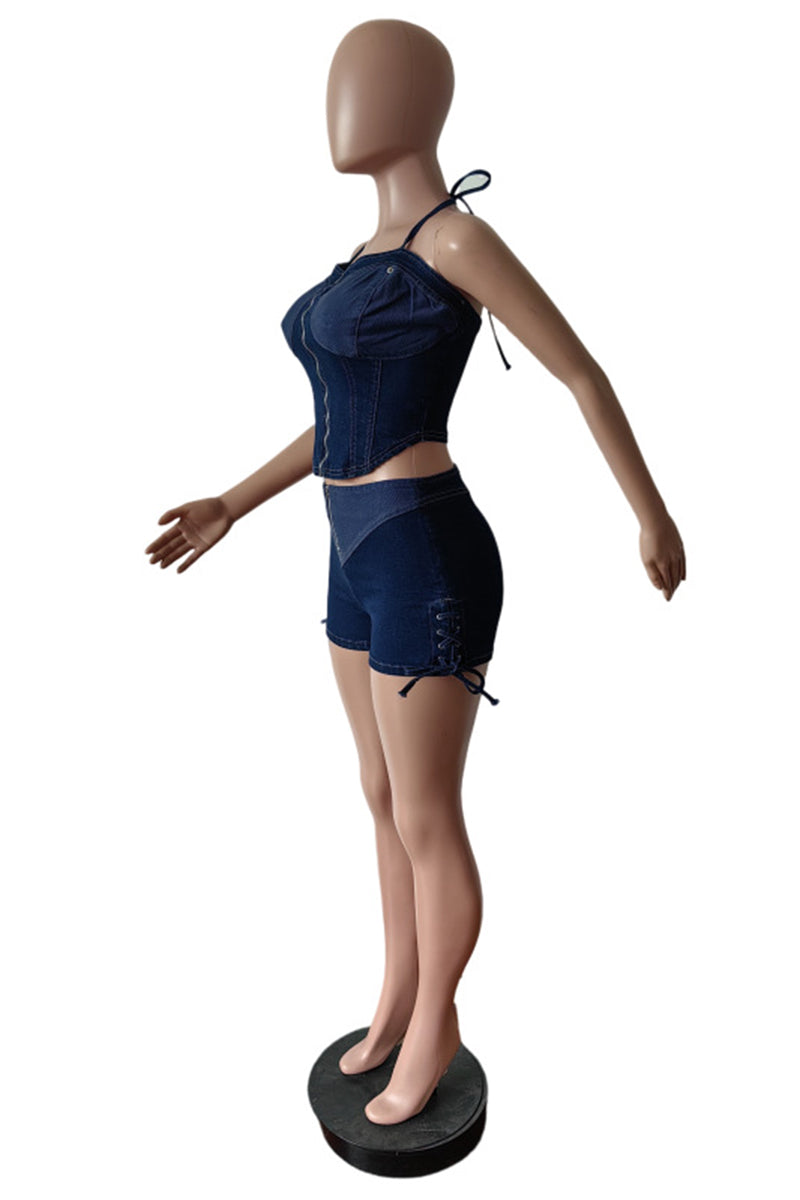Chic Corset Style Denim Short Set
