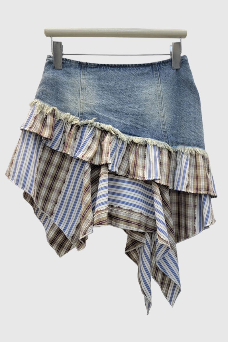 Layered Denim Patchwork Skirt