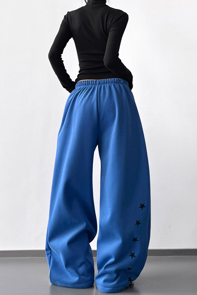 Star Embellished Wide-Leg Casual Pants