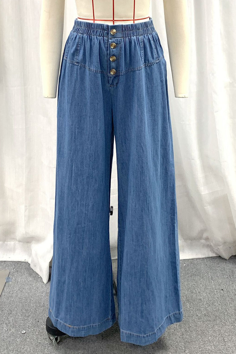 High-Waisted Buttoned Wide-Leg Jeans