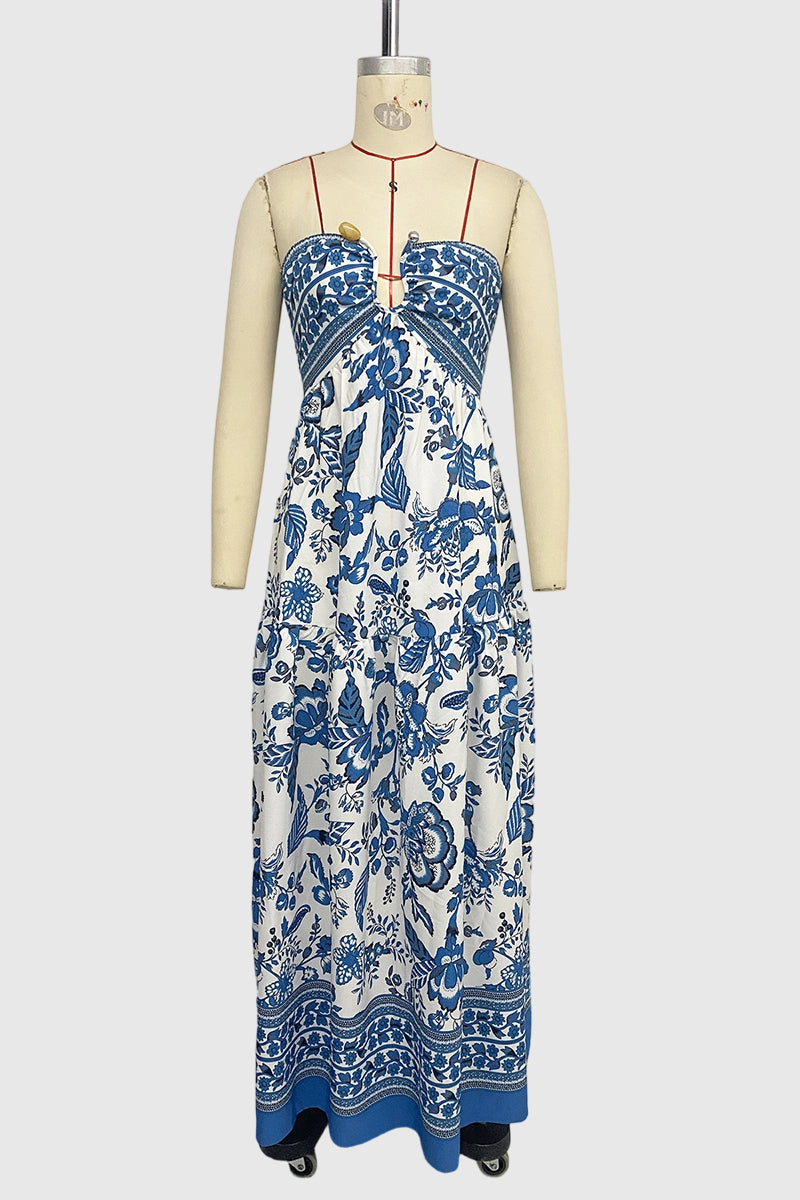 Strapless Bohemian Floral Maxi Dress