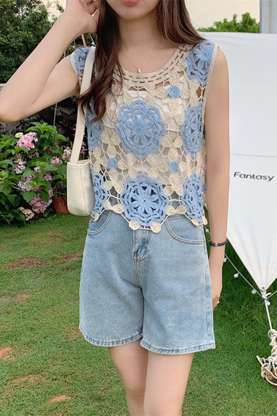 Floral Crochet Sleeveless Knit Vest
