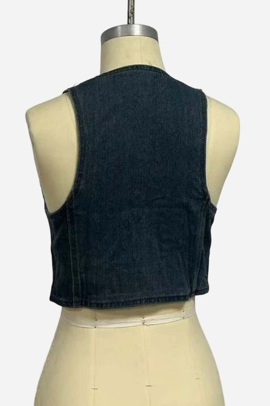 Buttoned Denim Sleeveless Vest