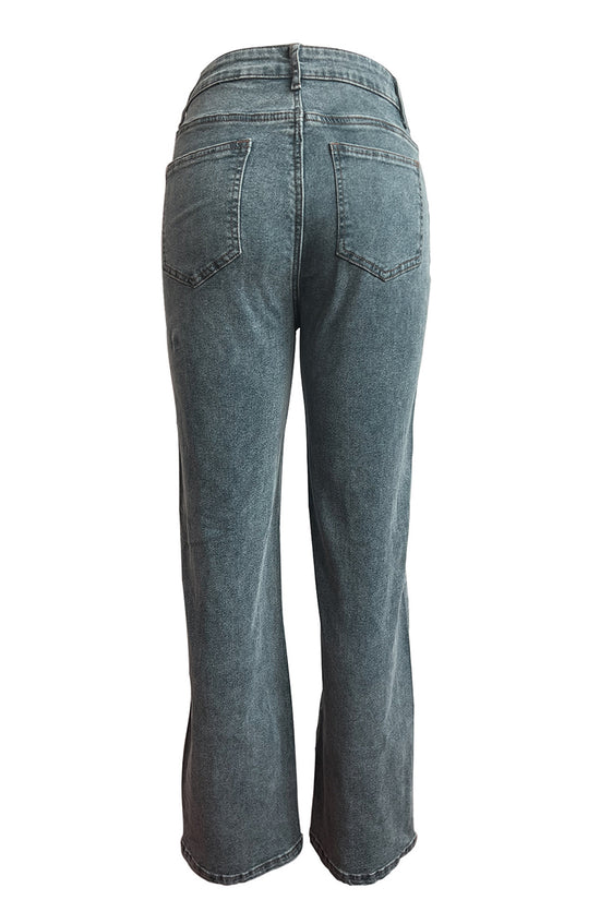 Cut-Out Detail Straight Leg Jeans