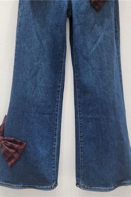 Bow-Accent Straight Leg Denim Pants