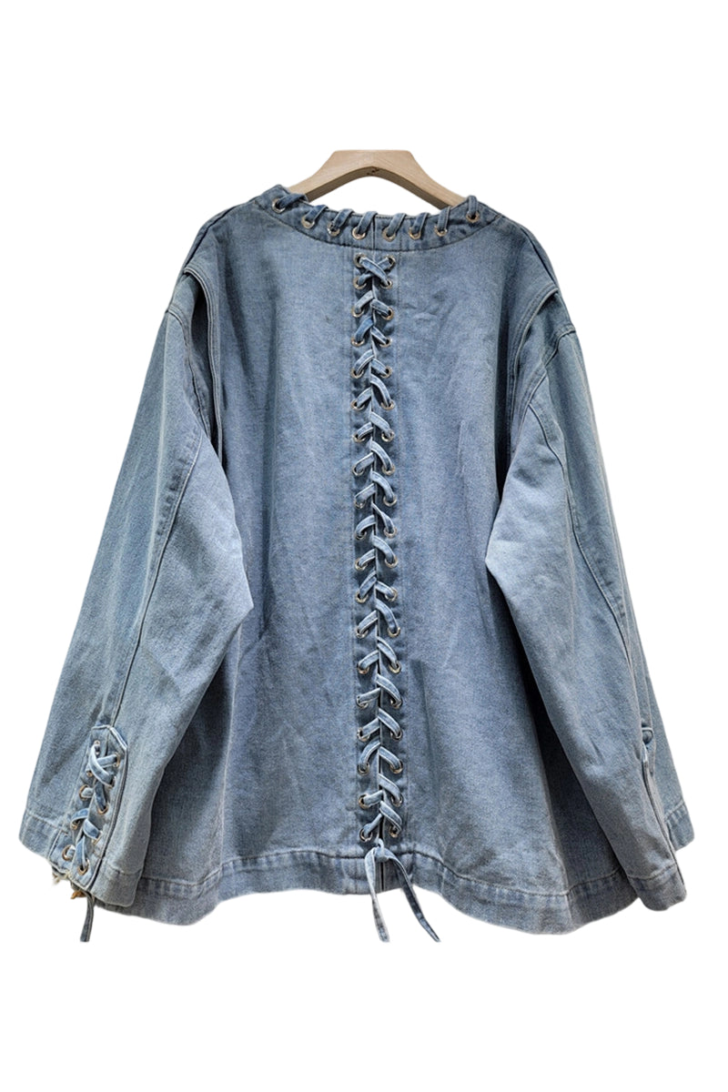 Lace-Up Front Denim Jacket