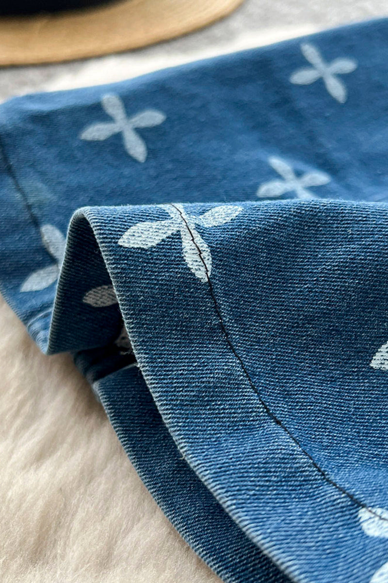 Floral Detail Sleeveless Denim Dress