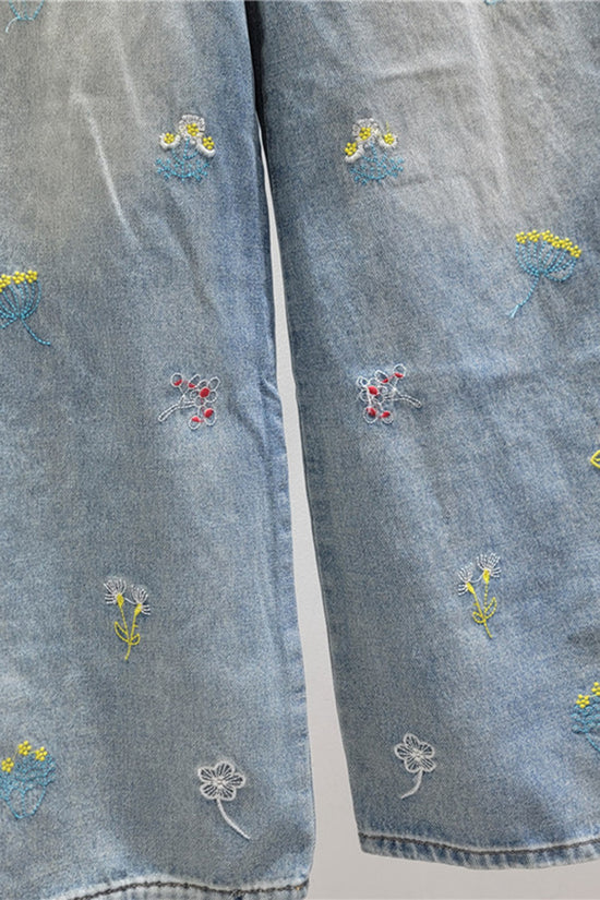 Floral Motif Barrel Jeans
