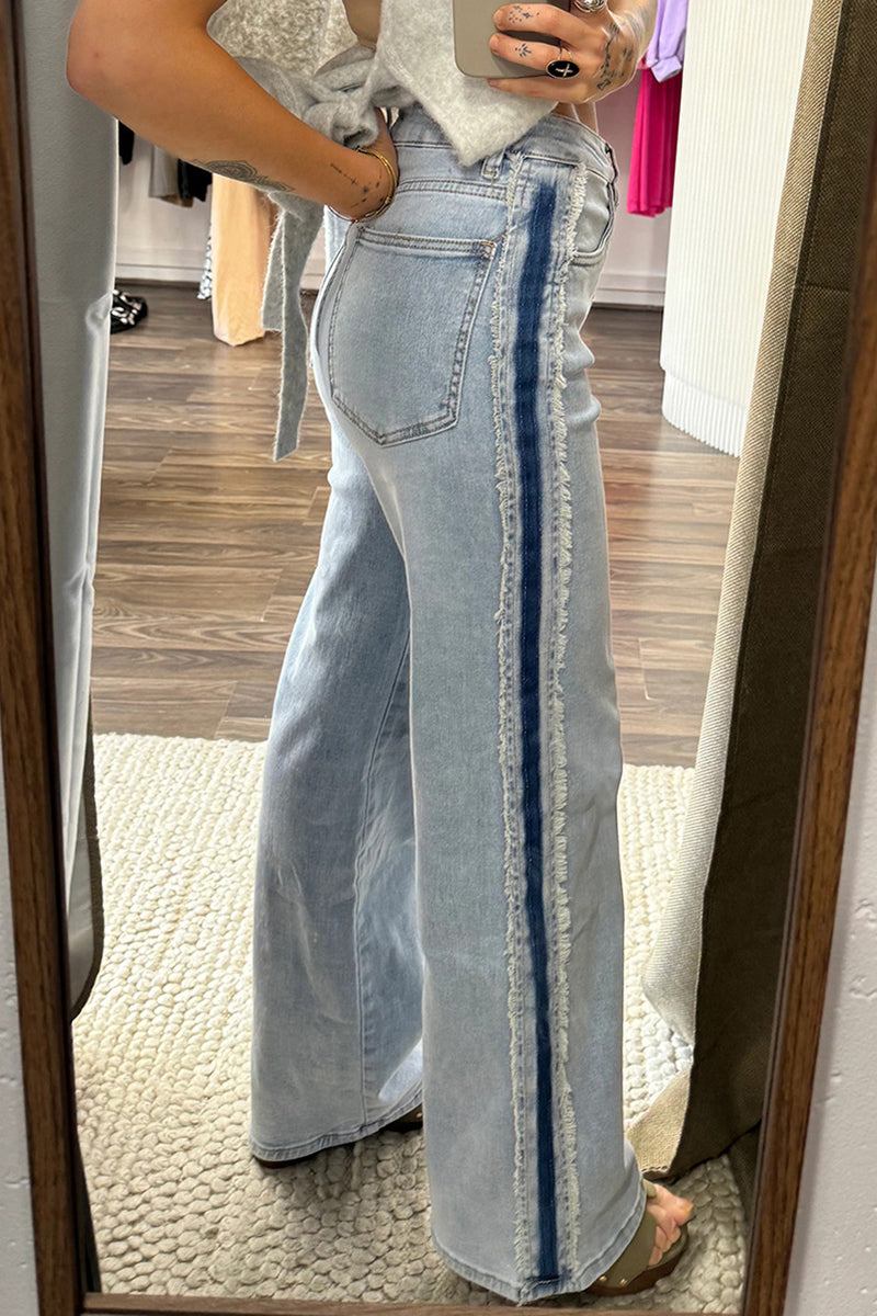 Two-Tone High-Waisted Straight Jeans