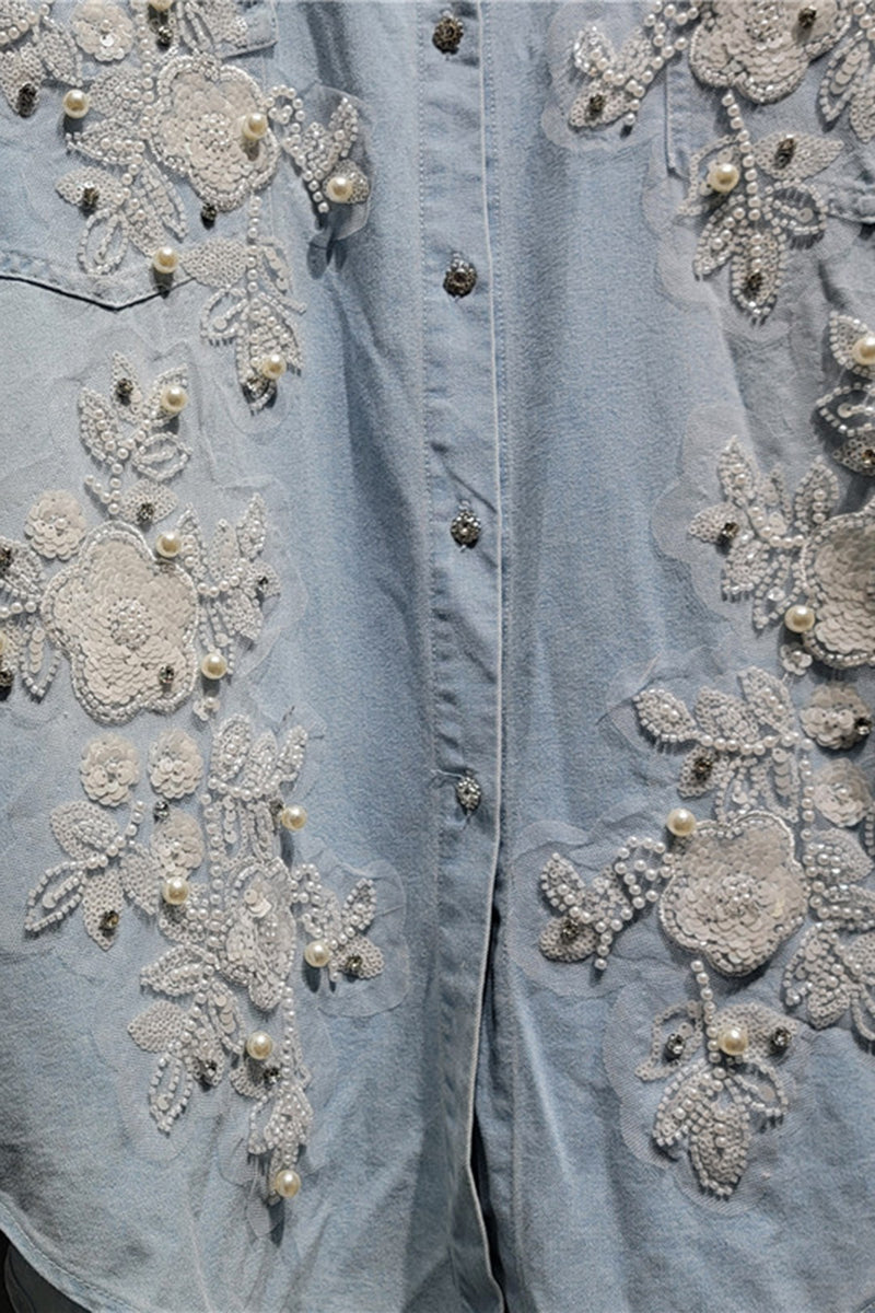 Floral Embellished Denim Shirt