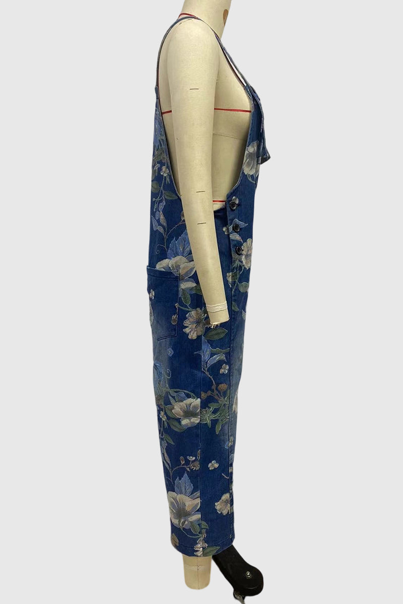Floral Print Denim Jumpsuit