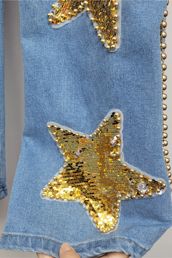 Star Embellished Denim Pants