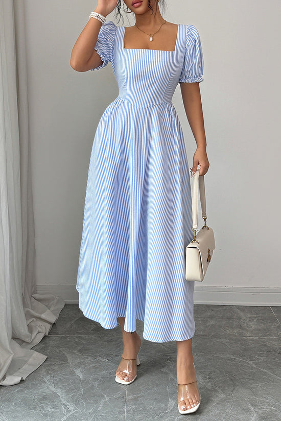 Puff Sleeve Striped Casual Dress