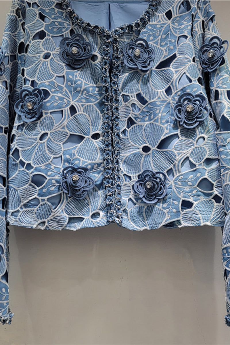 Floral Appliqué Denim Jacket