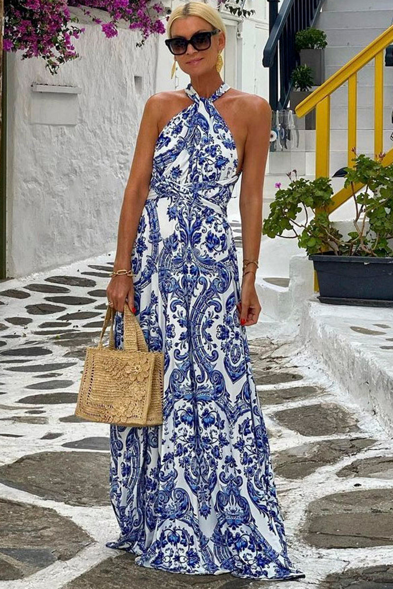 Halter Maxi Dress with Printed Details