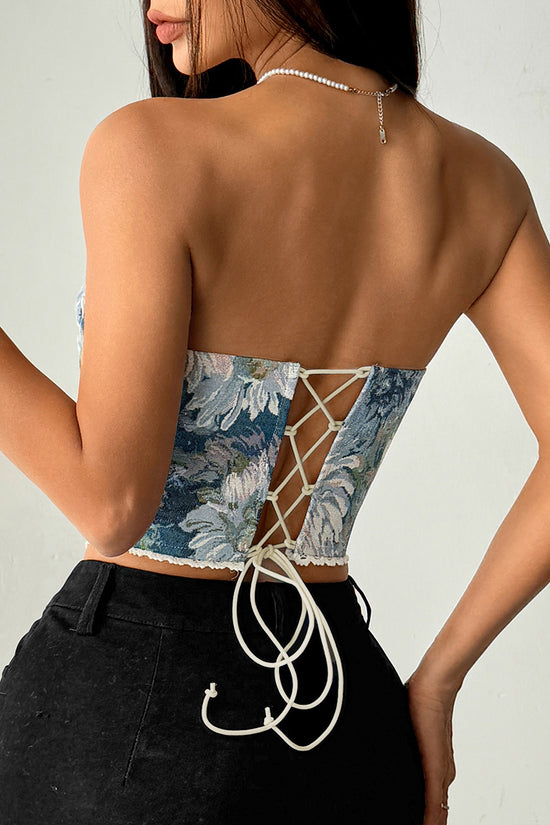 Floral Print Strapless Corset Top
