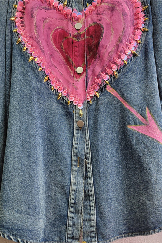 Heart Pattern Denim Shirt