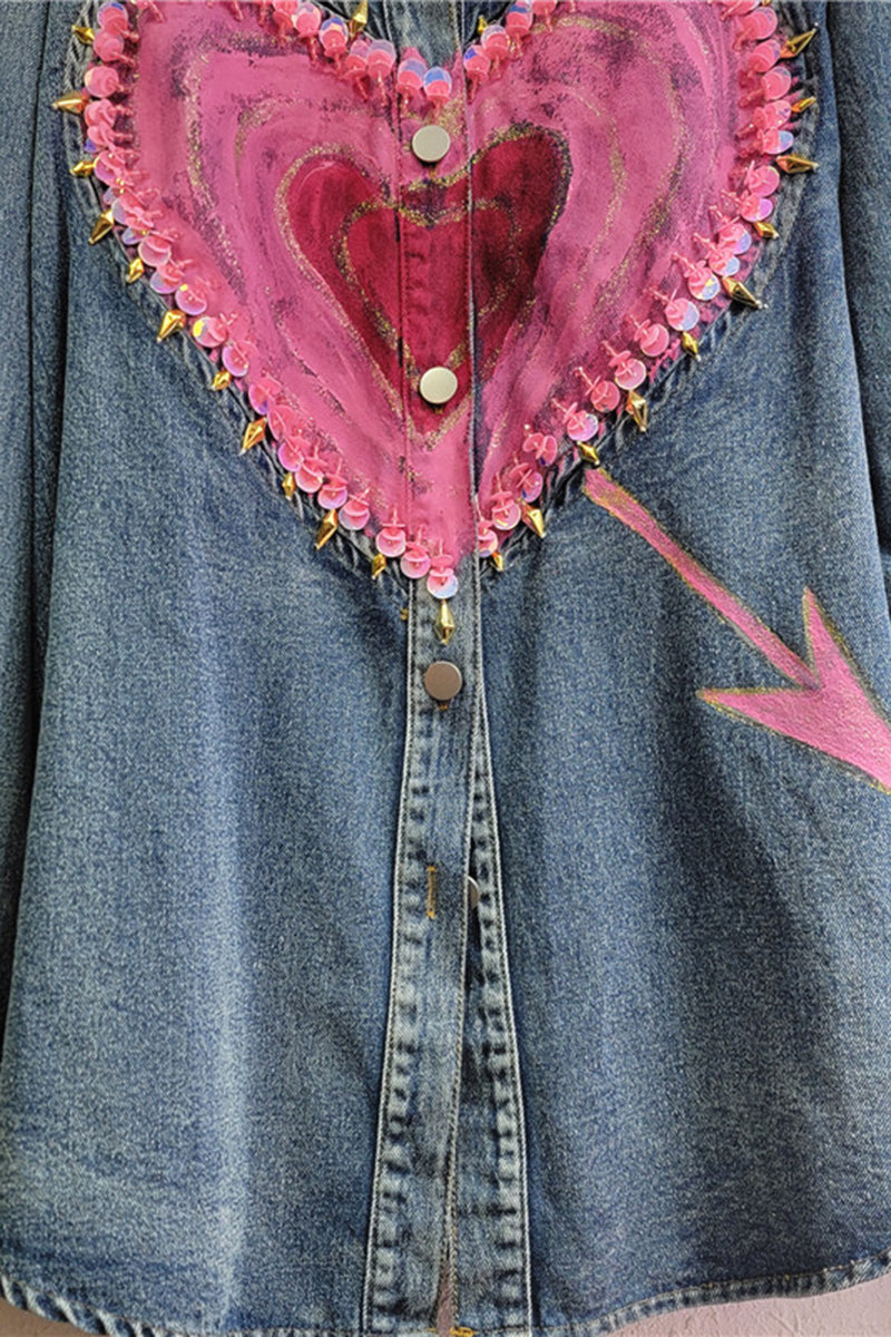 Heart Pattern Denim Shirt