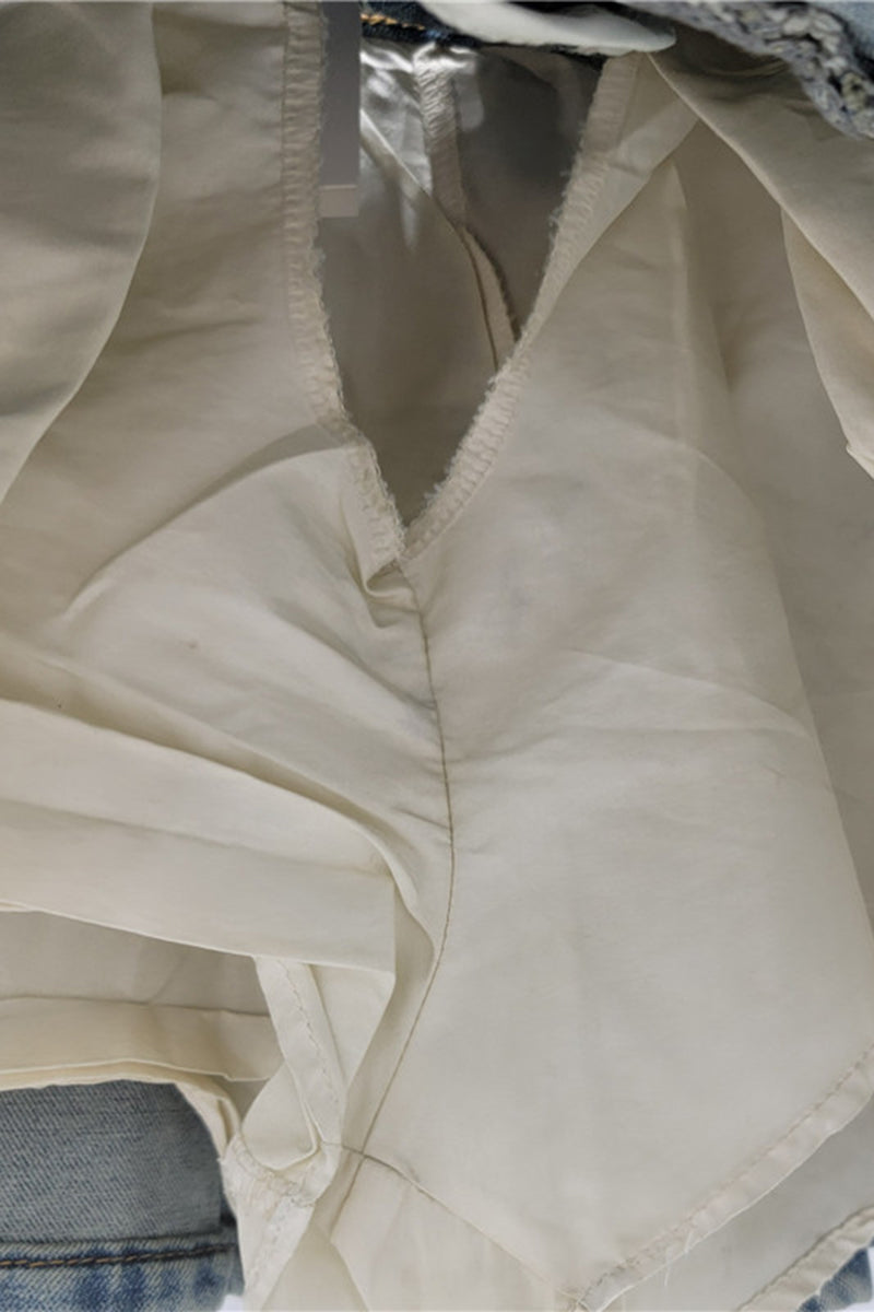 Pleated Charm Details Denim Skirt