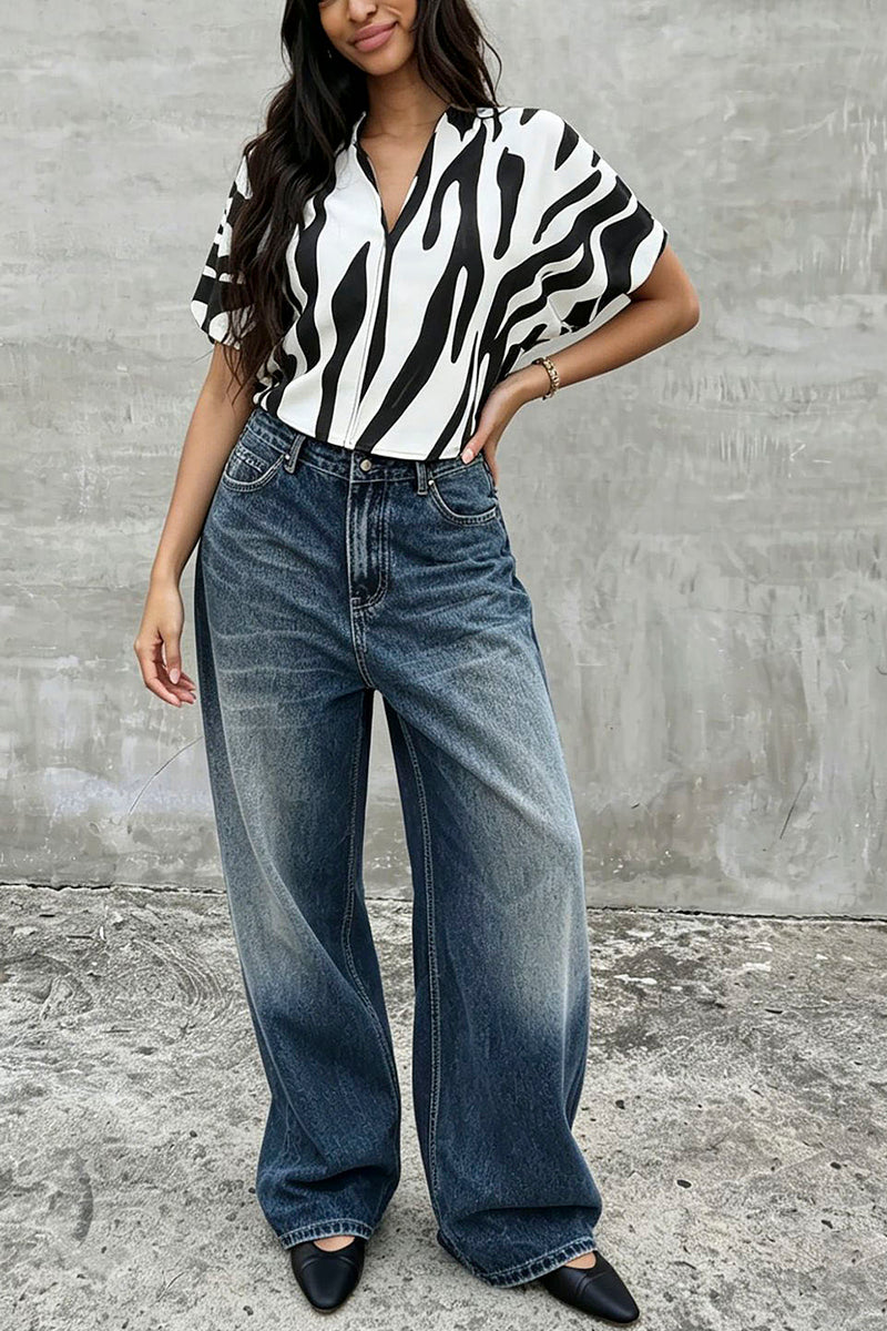 Star Print Straight Leg Jean