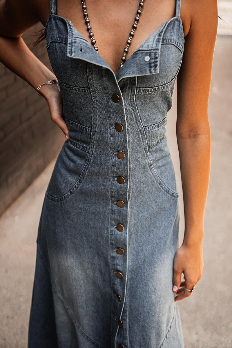 Sleeveless Button-Up Denim Dress