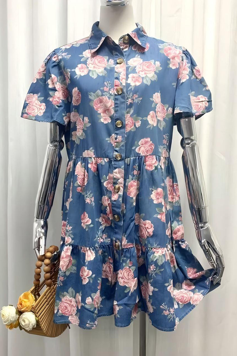 Floral Button-Up Denim Dress