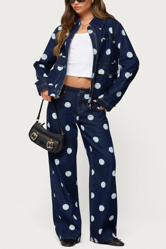 Polka Dot Denim Straight Jeans