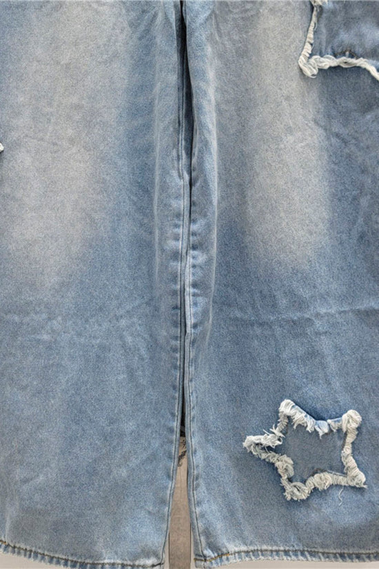 Star Patch Distressed Barrel Jeans