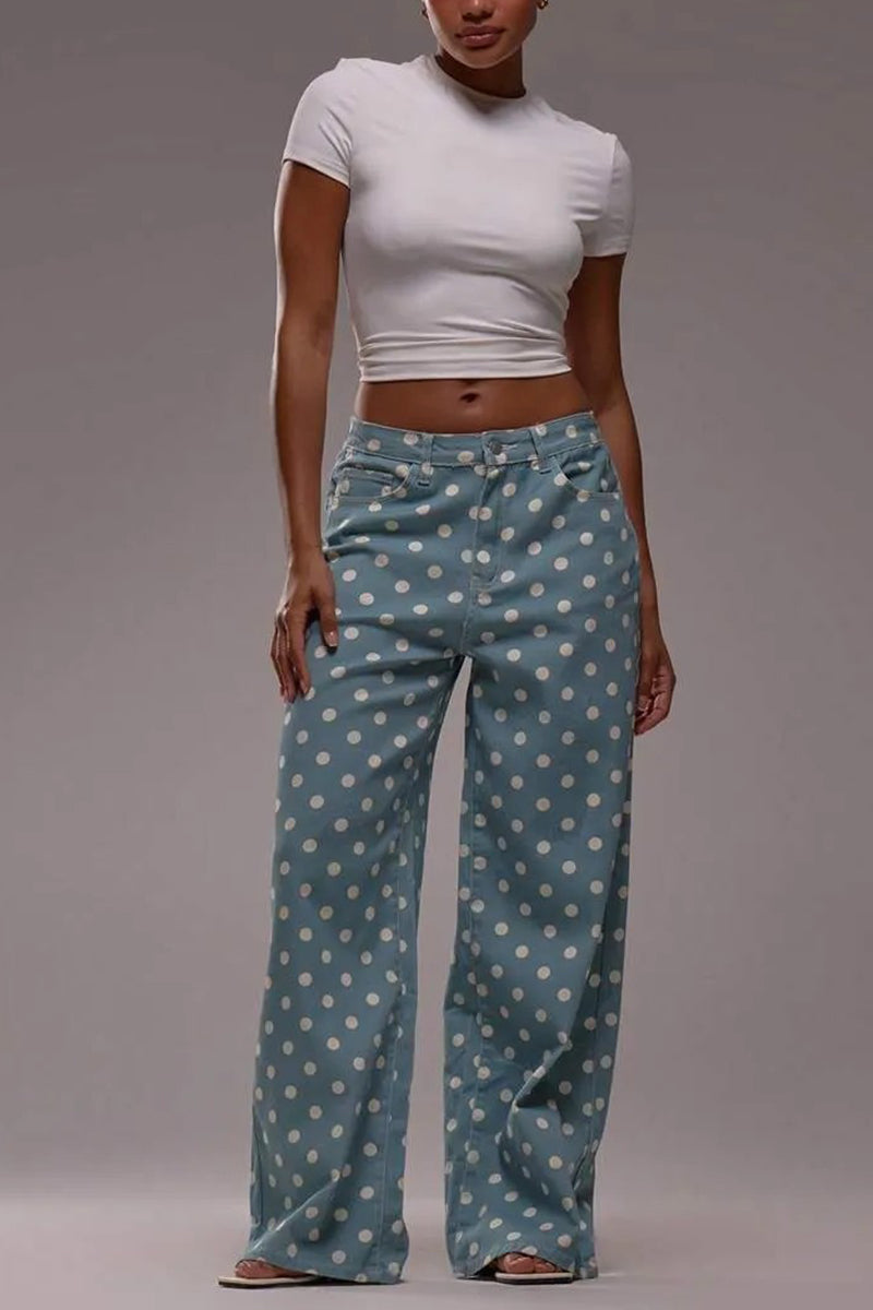 Polka Dot High-Waist Straight Jeans