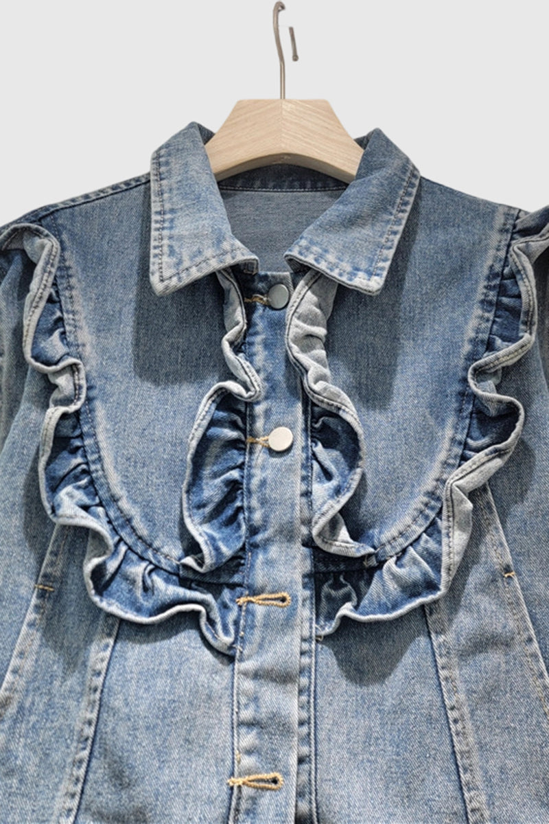 Ruffled Detail Denim Jacket
